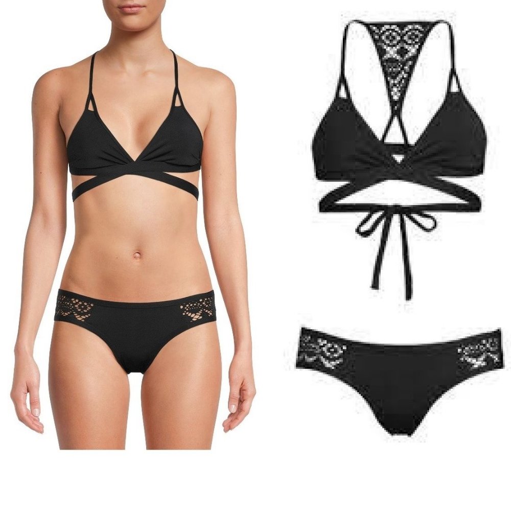 NEW Black Bikini Size Juniors M Medium Strappy lace halter Easter basket gift